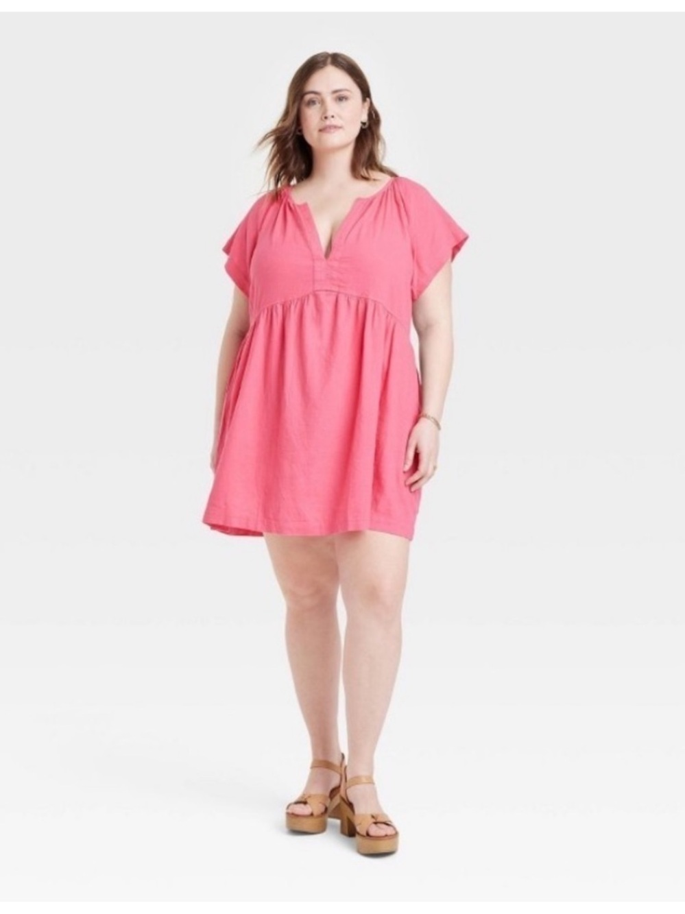 Universal Thread Pink V-Neck Short Sleeve Linen Mini Dress